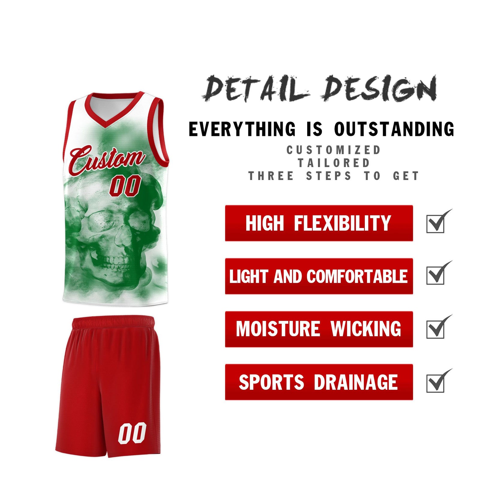 Custom White Red Kelly GreenMexican Colors Graffiti Patterns Wrinkle-Resistant Uniform Basketball Jersey
