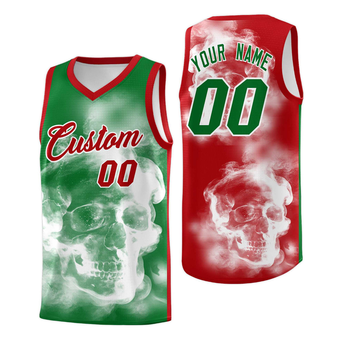 Custom White Red Kelly GreenMexican Colors Graffiti Patterns Drapable Uniform Basketball Jersey