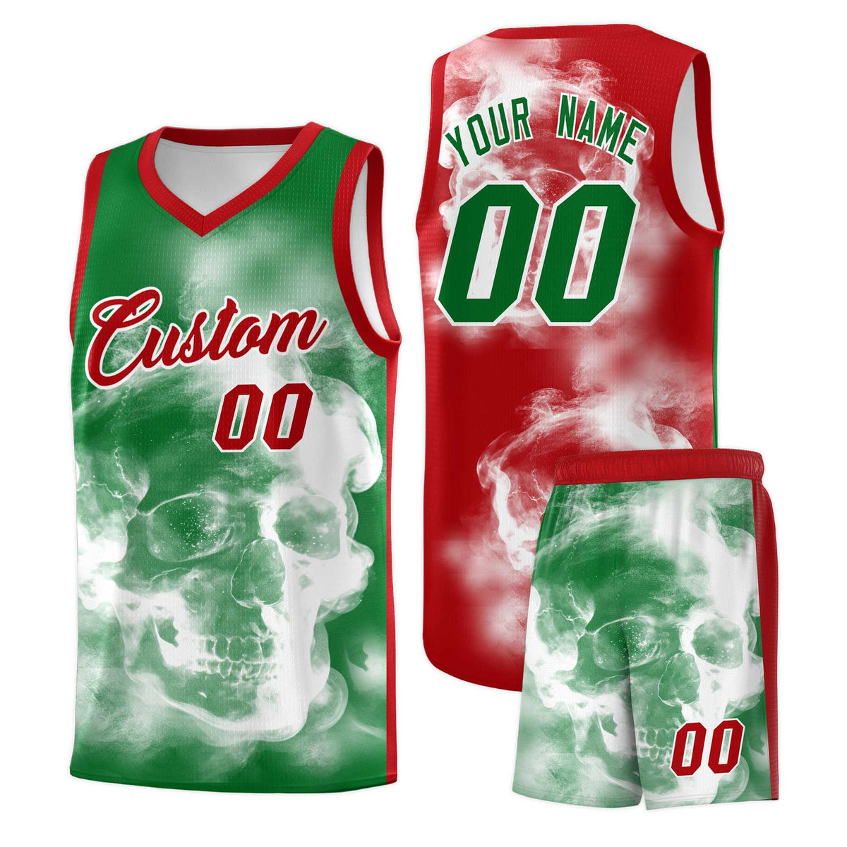 Custom White Red Kelly GreenMexican Colors Graffiti Patterns Drapable Uniform Basketball Jersey