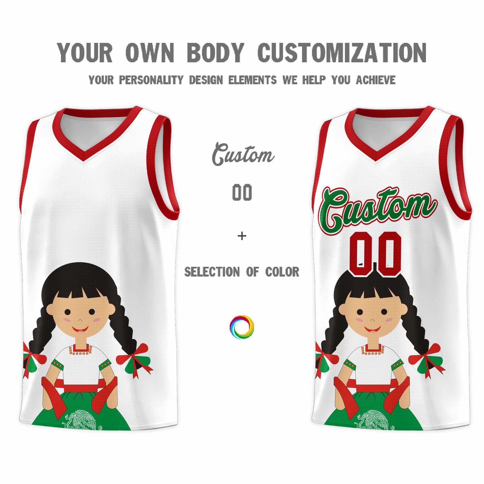 Custom White Red Mexican Colors Graffiti Patterns Sublimation Printing Uniform Basketball Jersey