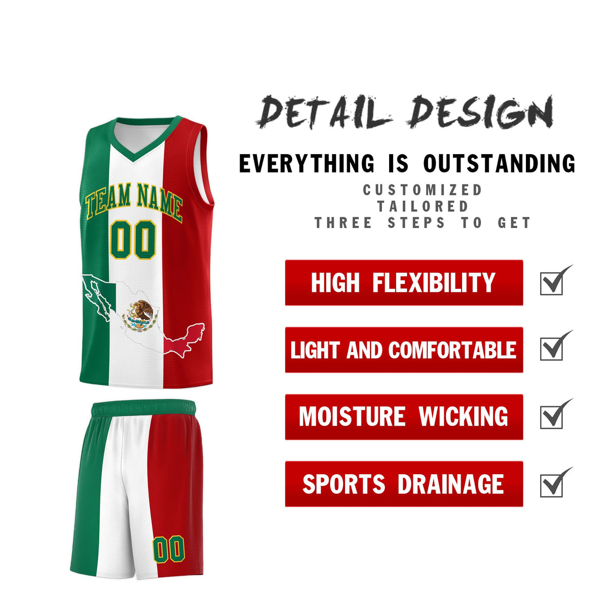 Custom White Kelly Green Red Mexican Colors Graffiti Patterns Quick-Drying Uniform Basketball Jersey