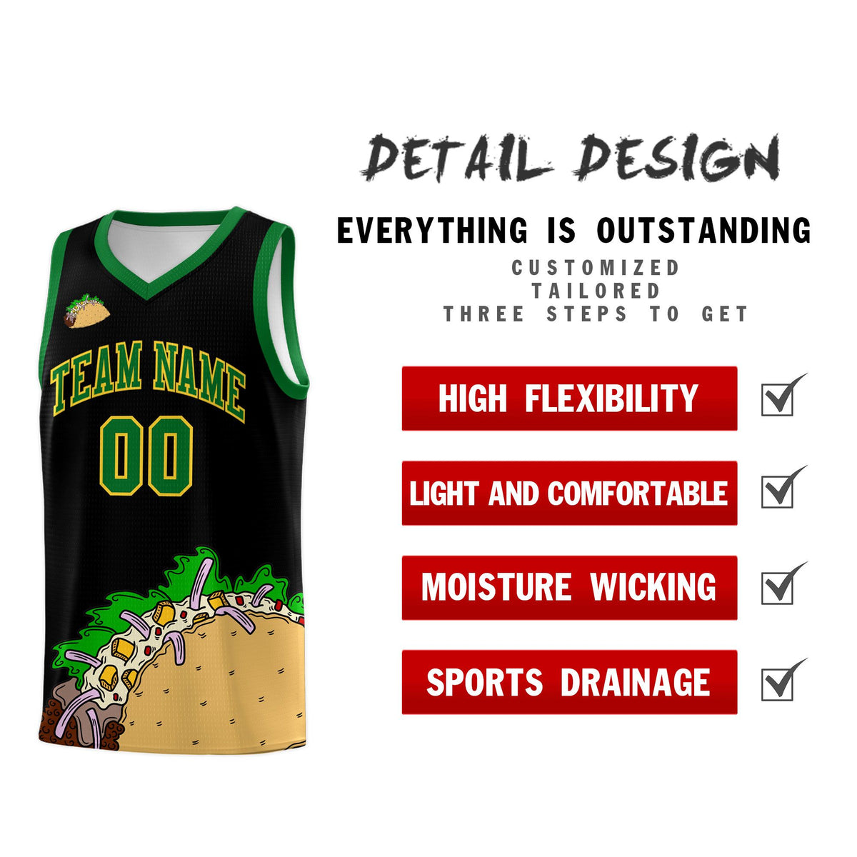 Custom Black Kelly Green Mexican Colors Graffiti Patterns Wrinkle-Resistant Uniform Basketball Jersey