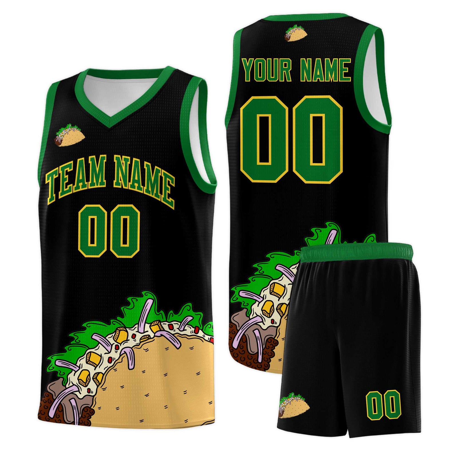 Custom Black Kelly Green Mexican Colors Graffiti Patterns Wrinkle-Resistant Uniform Basketball Jersey