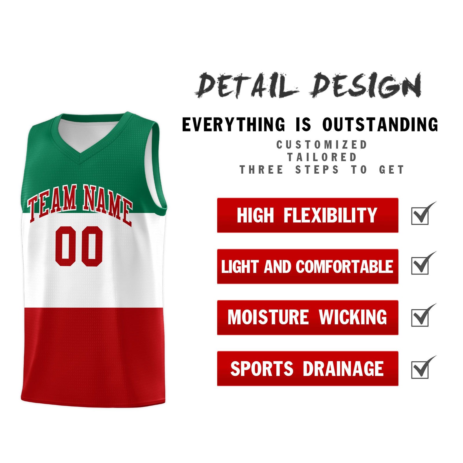 Custom White Kelly Green Red Mexican Colors Graffiti Patterns Drapable Uniform Basketball Jersey