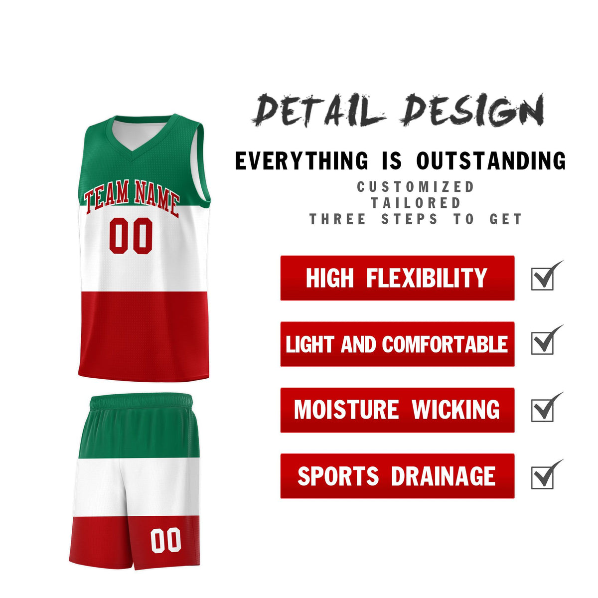 Custom White Kelly Green Red Mexican Colors Graffiti Patterns Drapable Uniform Basketball Jersey