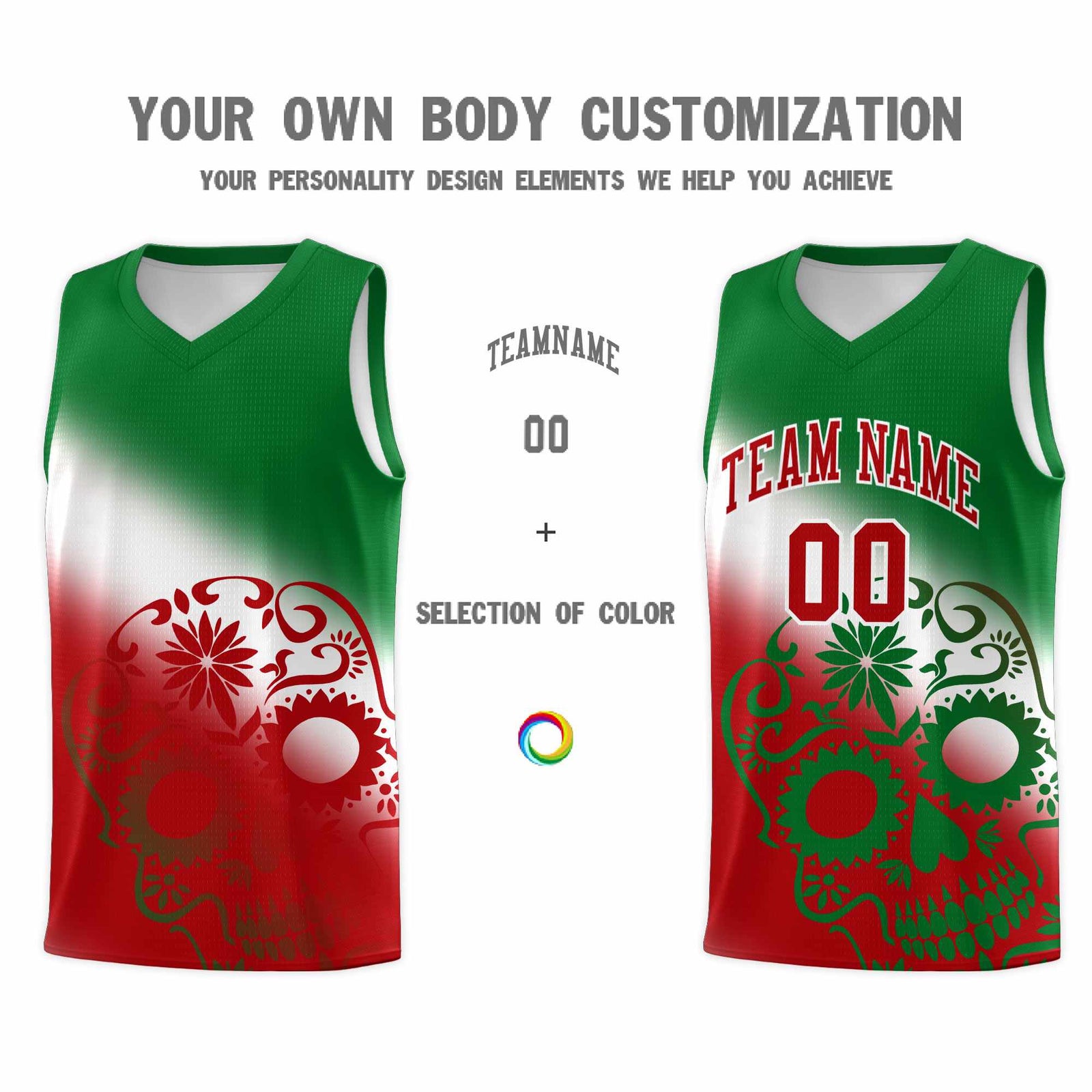 Custom White Kelly Green Red Mexican Colors Graffiti Patterns Lightweight Uniform Basketball Jersey