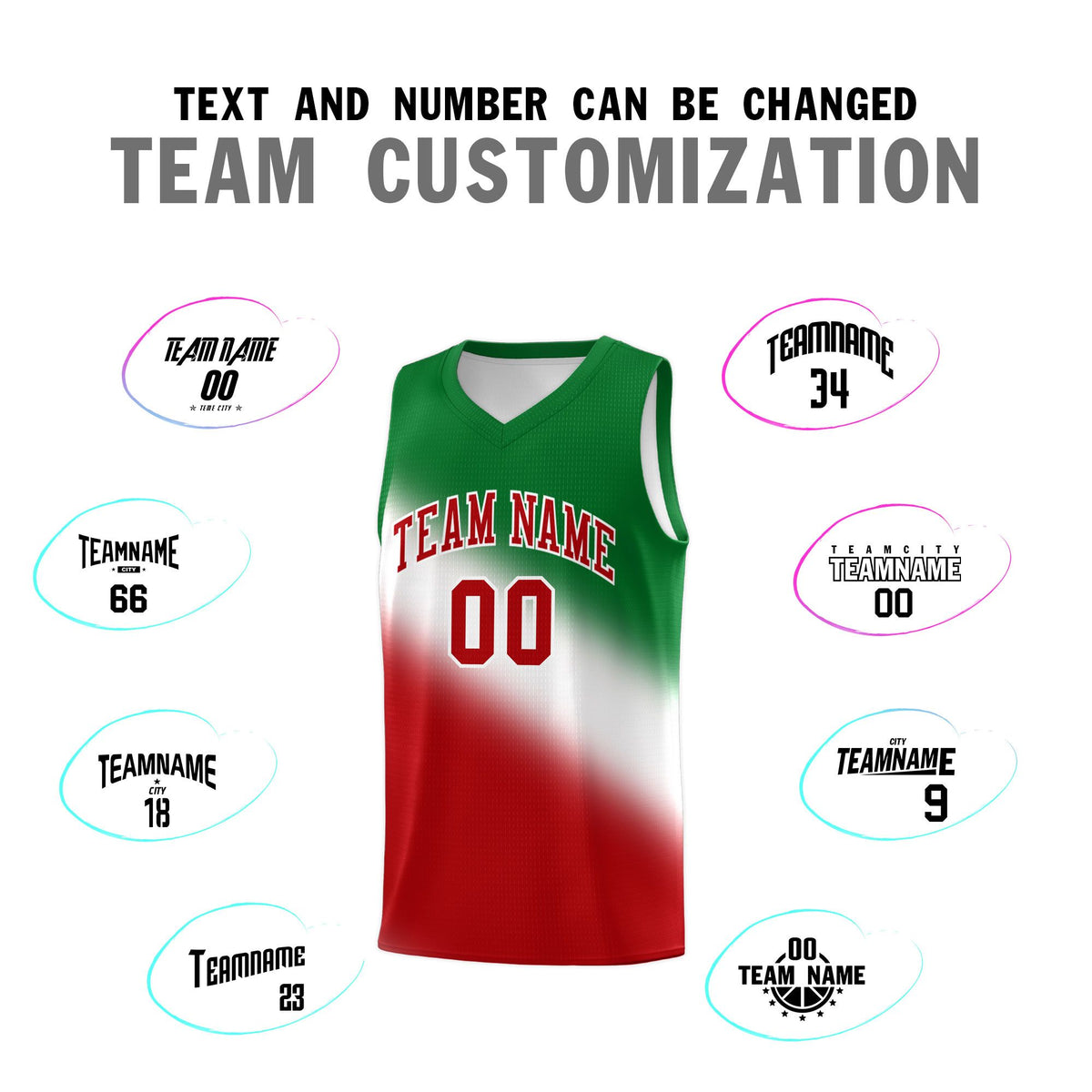 Custom White Kelly Green Red Mexican Colors Graffiti Patterns Wrinkle-Resistant Uniform Basketball Jersey