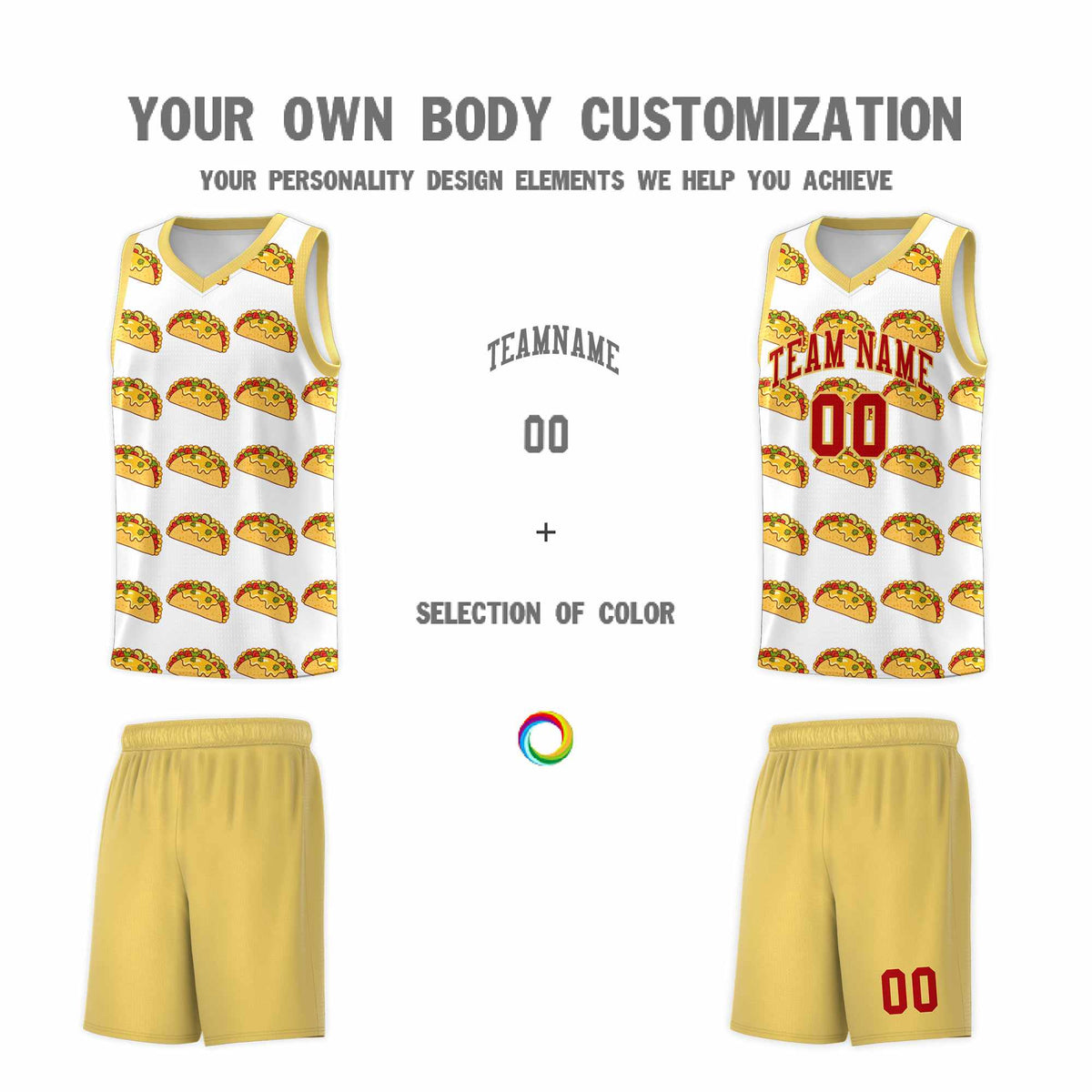 Custom White Khaki Mexican Colors Graffiti Patterns Drapable Uniform Basketball Jersey