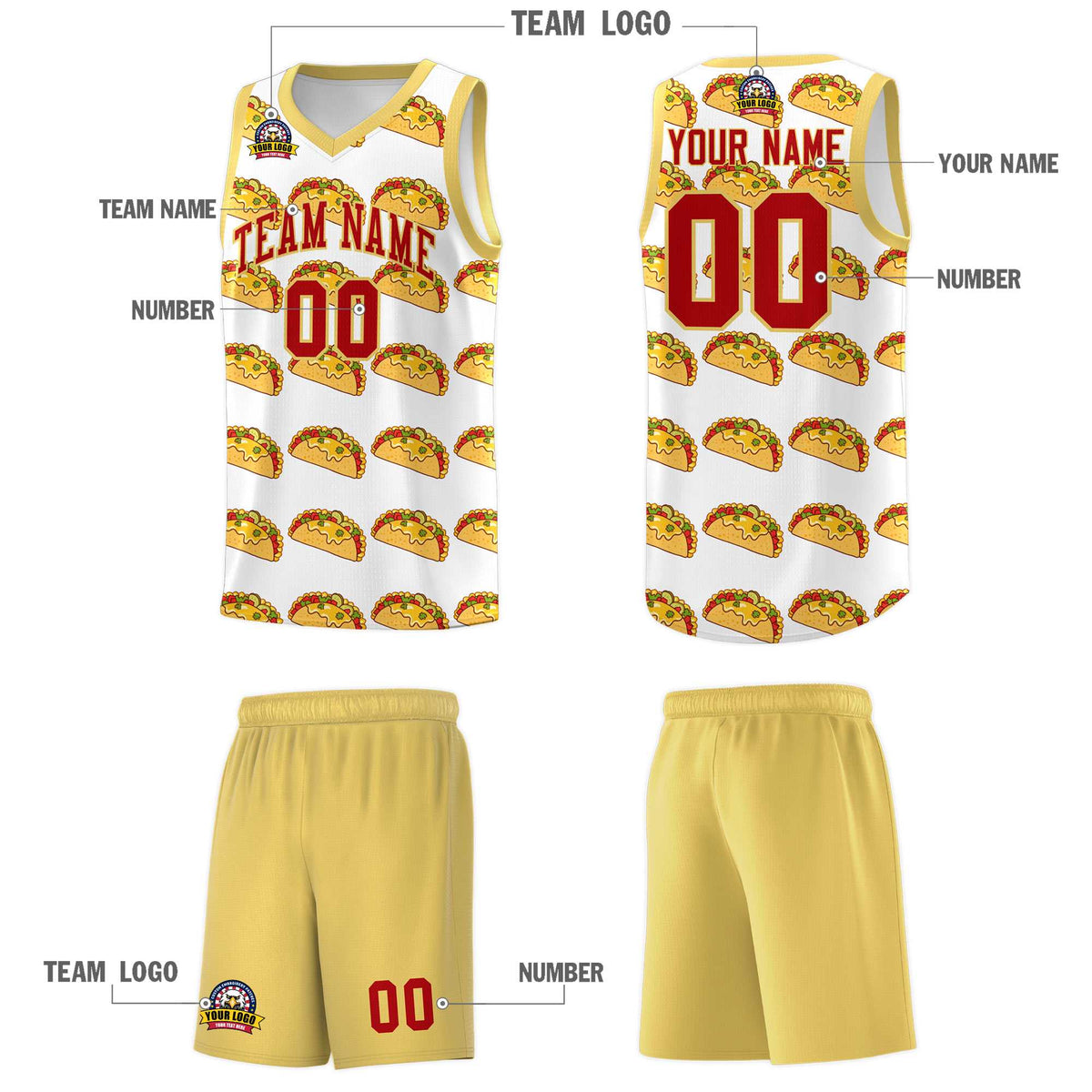 Custom White Khaki Mexican Colors Graffiti Patterns Drapable Uniform Basketball Jersey