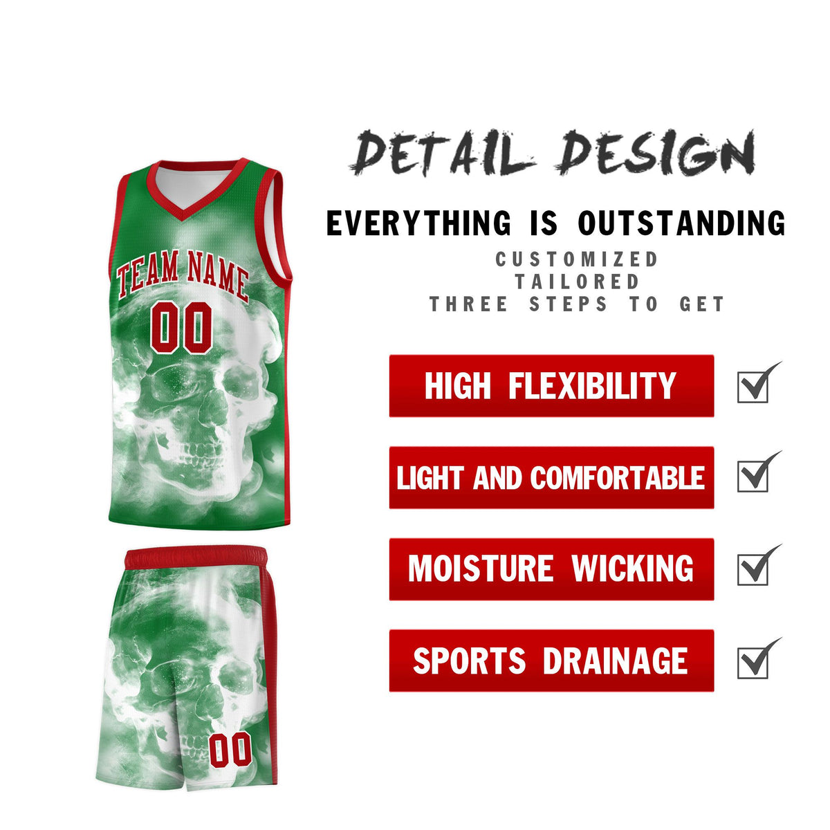 Custom White Red Kelly GreenMexican Colors Graffiti Patterns Drapable Uniform Basketball Jersey