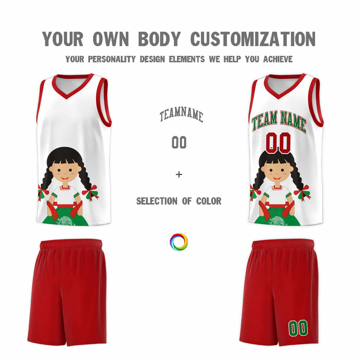 Custom White Red Mexican Colors Graffiti Patterns Sublimation Printing Uniform Basketball Jersey