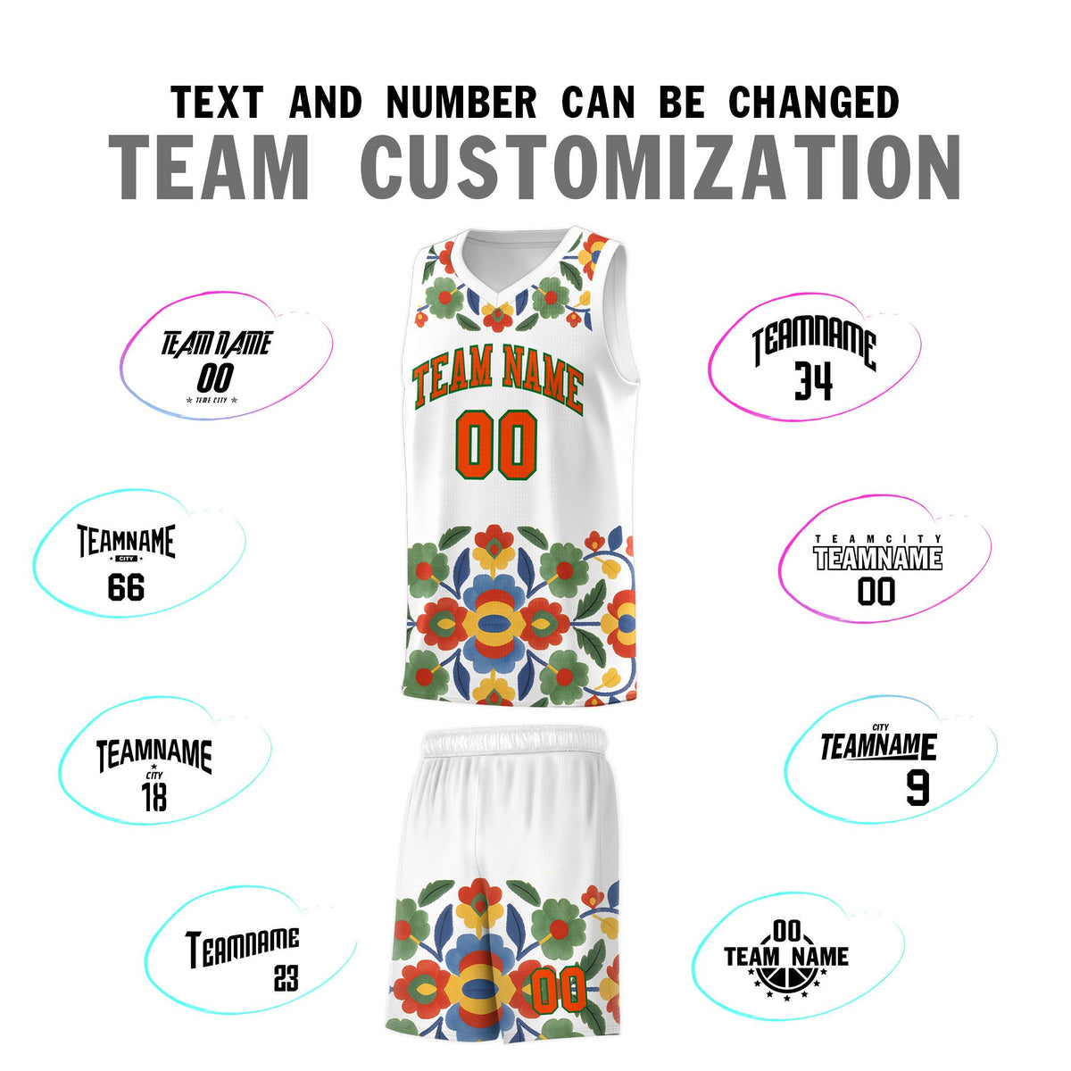 Custom White Orange Mexican Colors Graffiti Patterns Lightweight Uniform Basketball Jersey