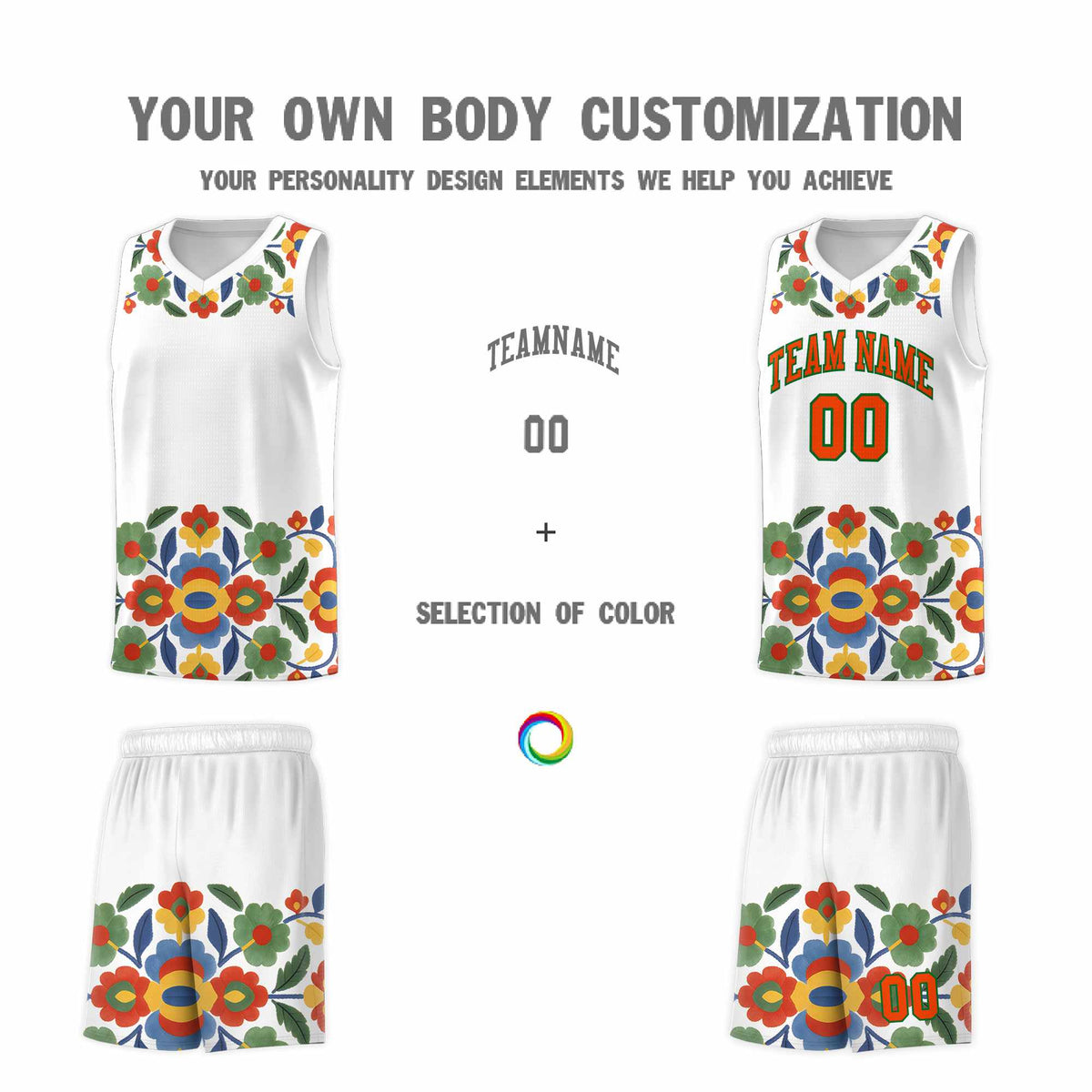 Custom White Orange Mexican Colors Graffiti Patterns Lightweight Uniform Basketball Jersey