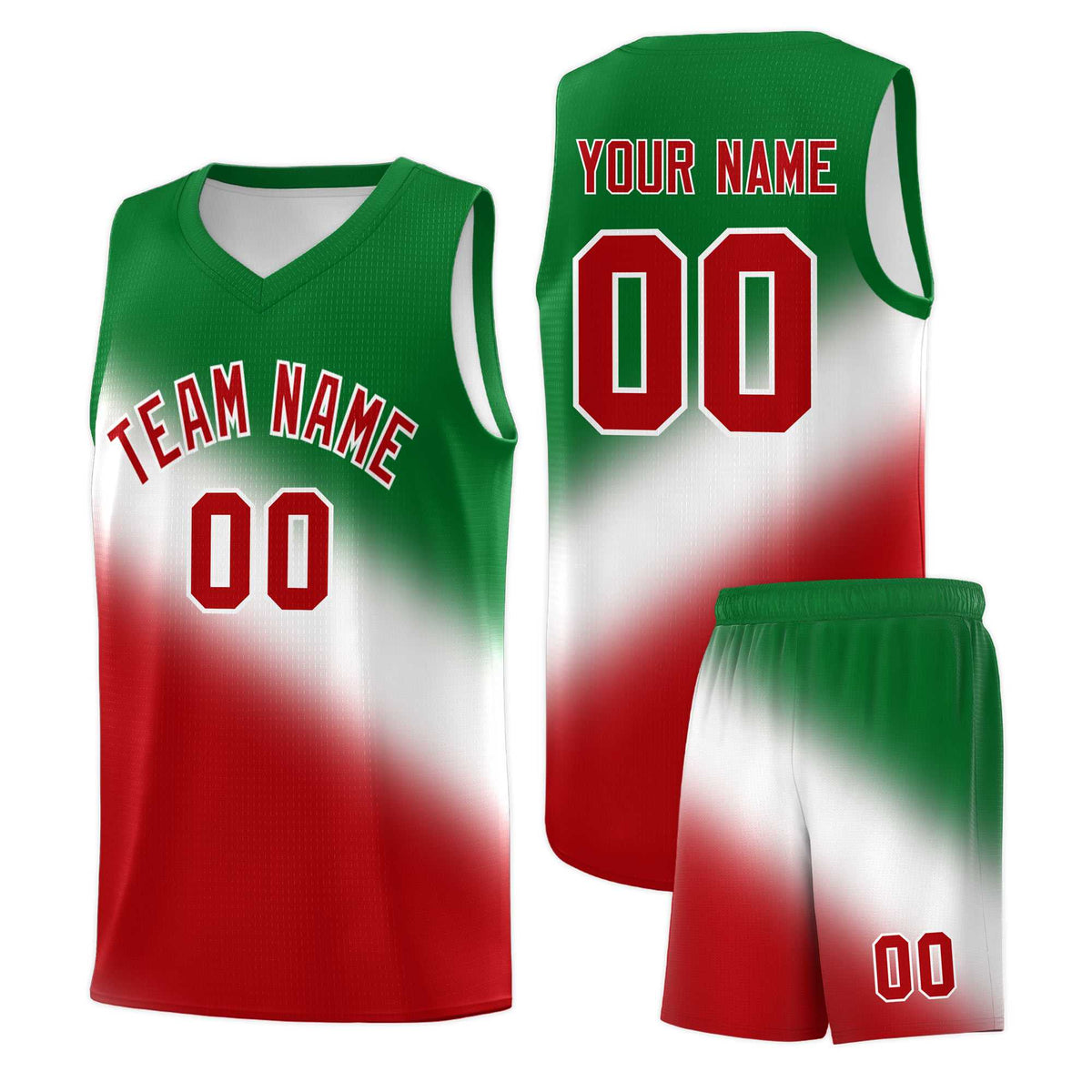 Custom White Kelly Green Red Mexican Colors Graffiti Patterns Wrinkle-Resistant Uniform Basketball Jersey