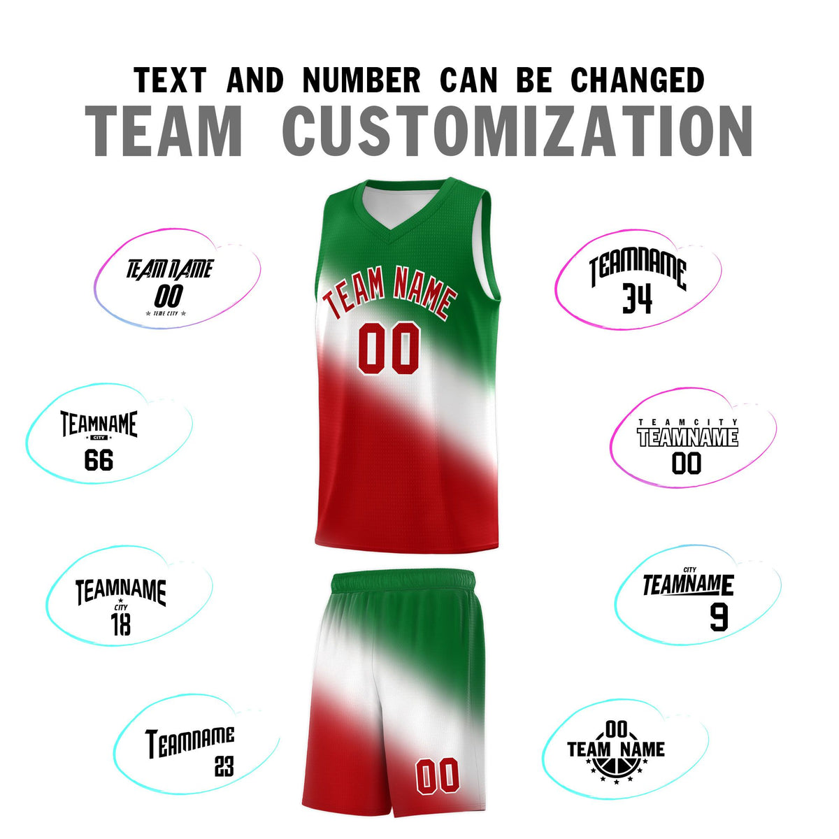 Custom White Kelly Green Red Mexican Colors Graffiti Patterns Wrinkle-Resistant Uniform Basketball Jersey