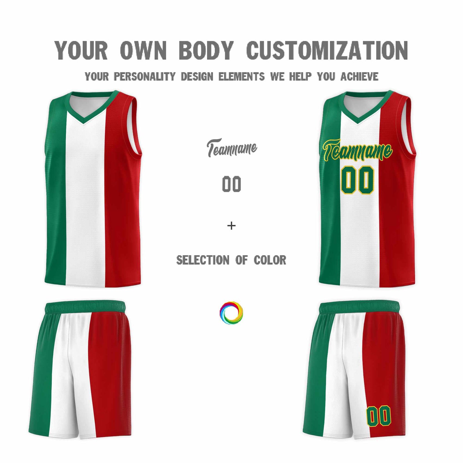 Custom White Kelly Green Red Mexican Colors Graffiti Patterns Breathable Uniform Basketball Jersey