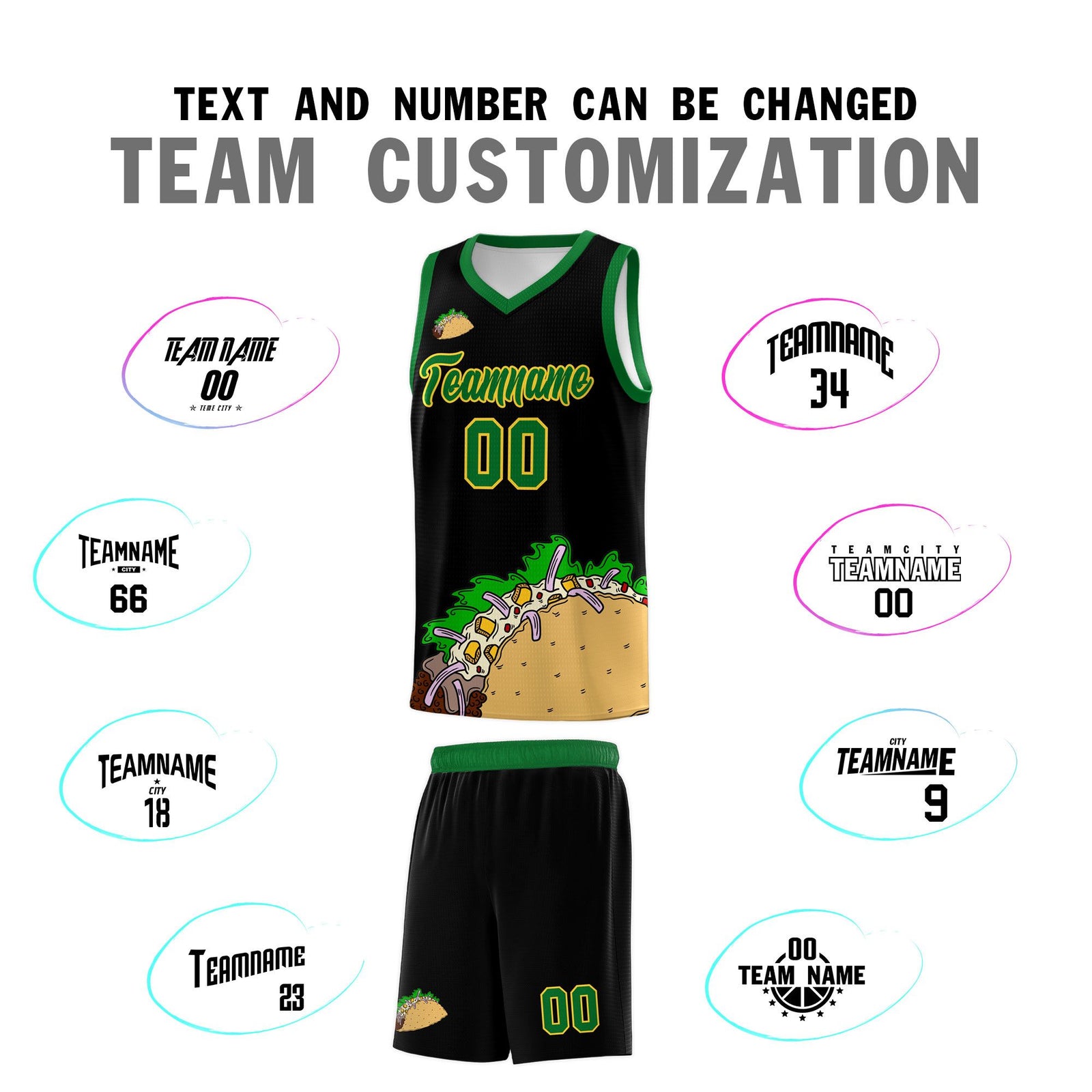 Custom Black Kelly Green Mexican Colors Graffiti Patterns Wrinkle-Resistant Uniform Basketball Jersey
