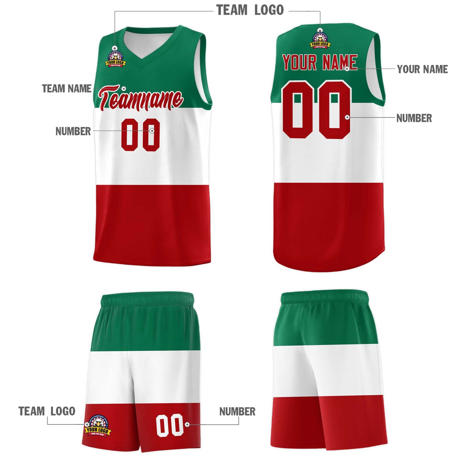 Custom White Kelly Green Red Mexican Colors Graffiti Patterns Drapable Uniform Basketball Jersey