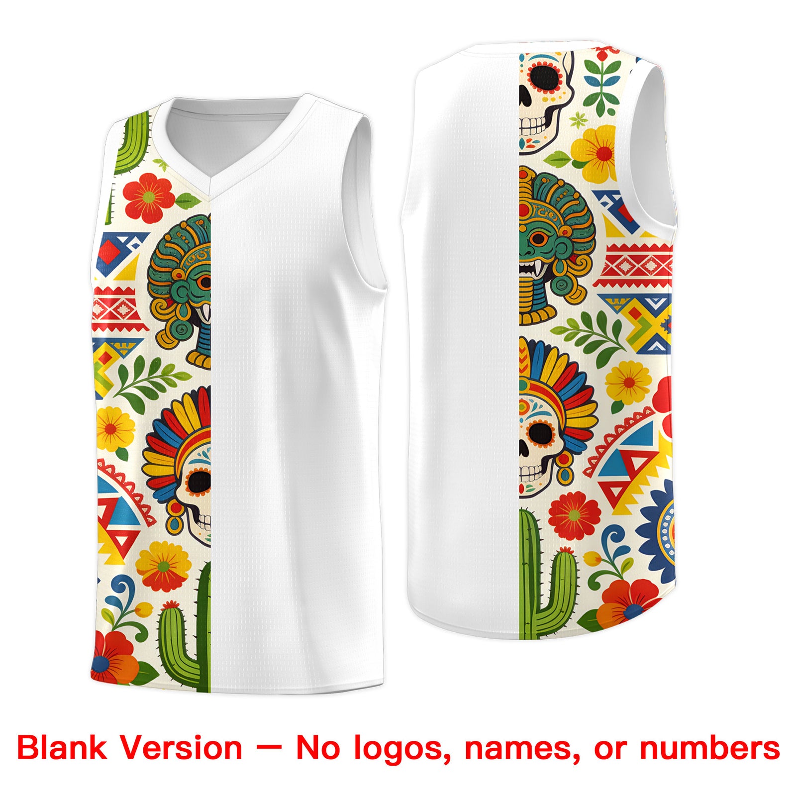 Custom White Orange Mexican Colors Graffiti Patterns Lightweight Uniform Basketball Jersey