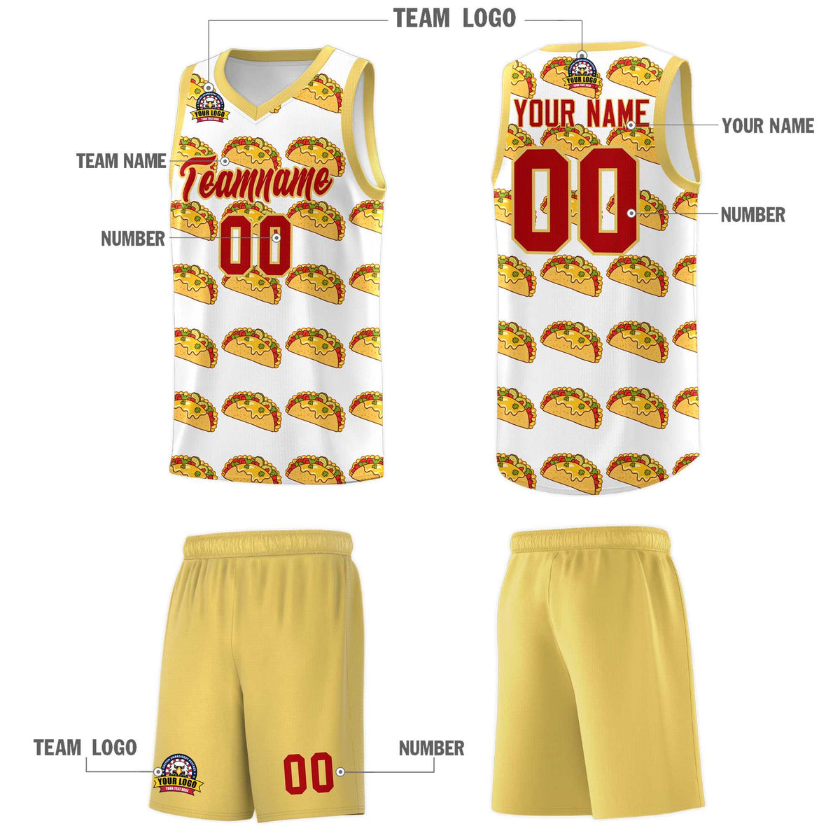 Custom White Khaki Mexican Colors Graffiti Patterns Drapable Uniform Basketball Jersey