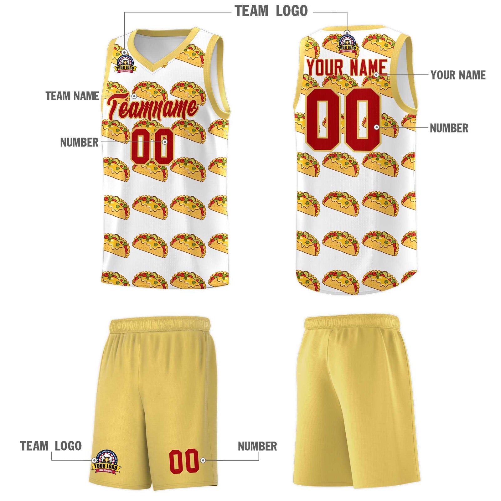 Custom White Khaki Mexican Colors Graffiti Patterns Drapable Uniform Basketball Jersey