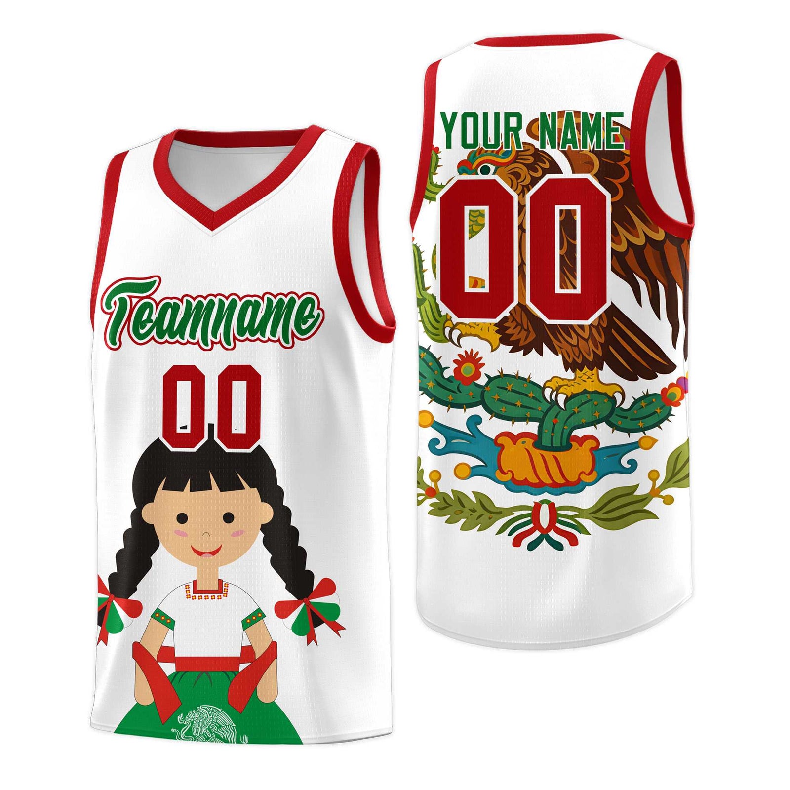 Custom White Red Mexican Colors Graffiti Patterns Sublimation Printing Uniform Basketball Jersey