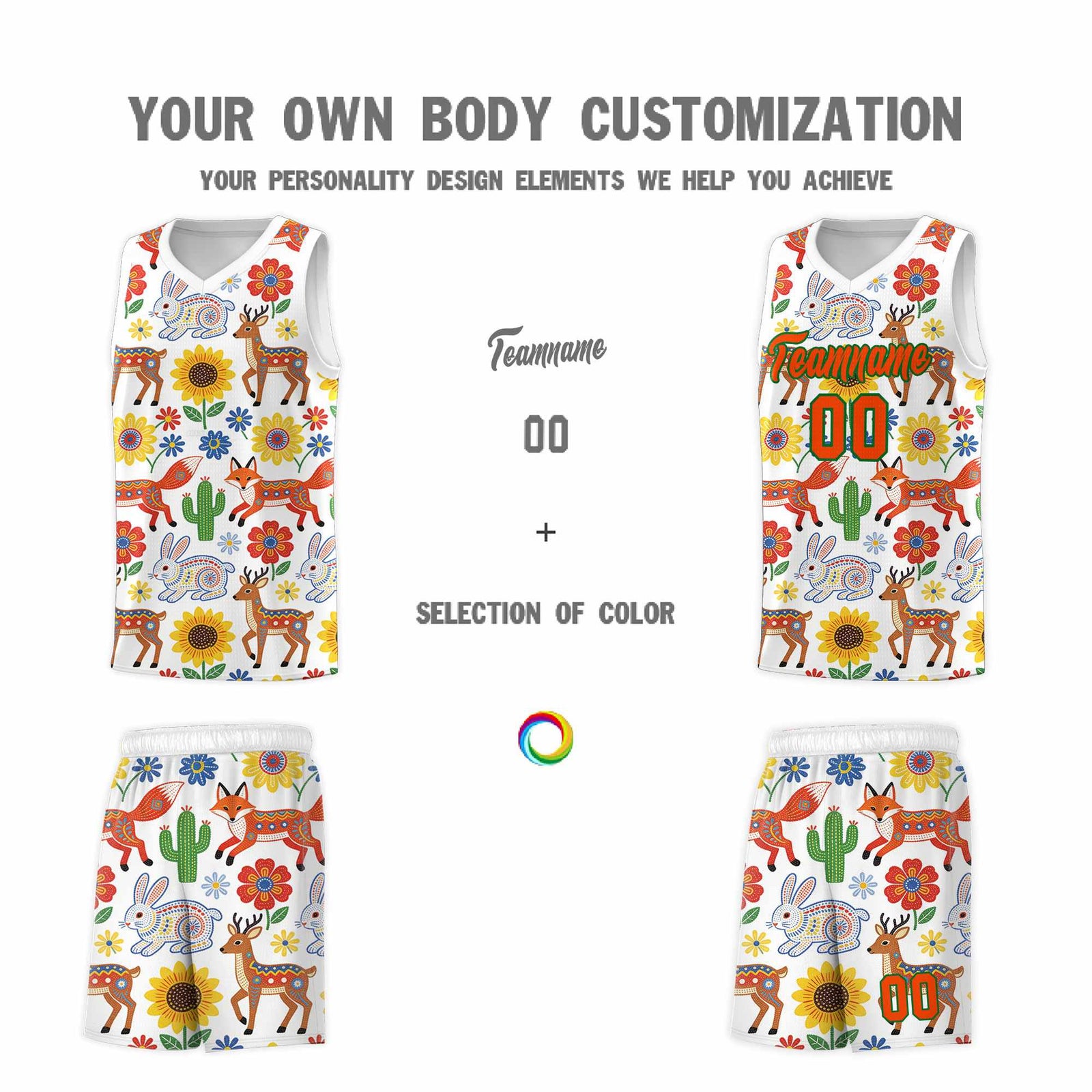 Custom White Chrysanthemum OrangeMexican Colors Graffiti Patterns Quick-Drying Uniform Basketball Jersey