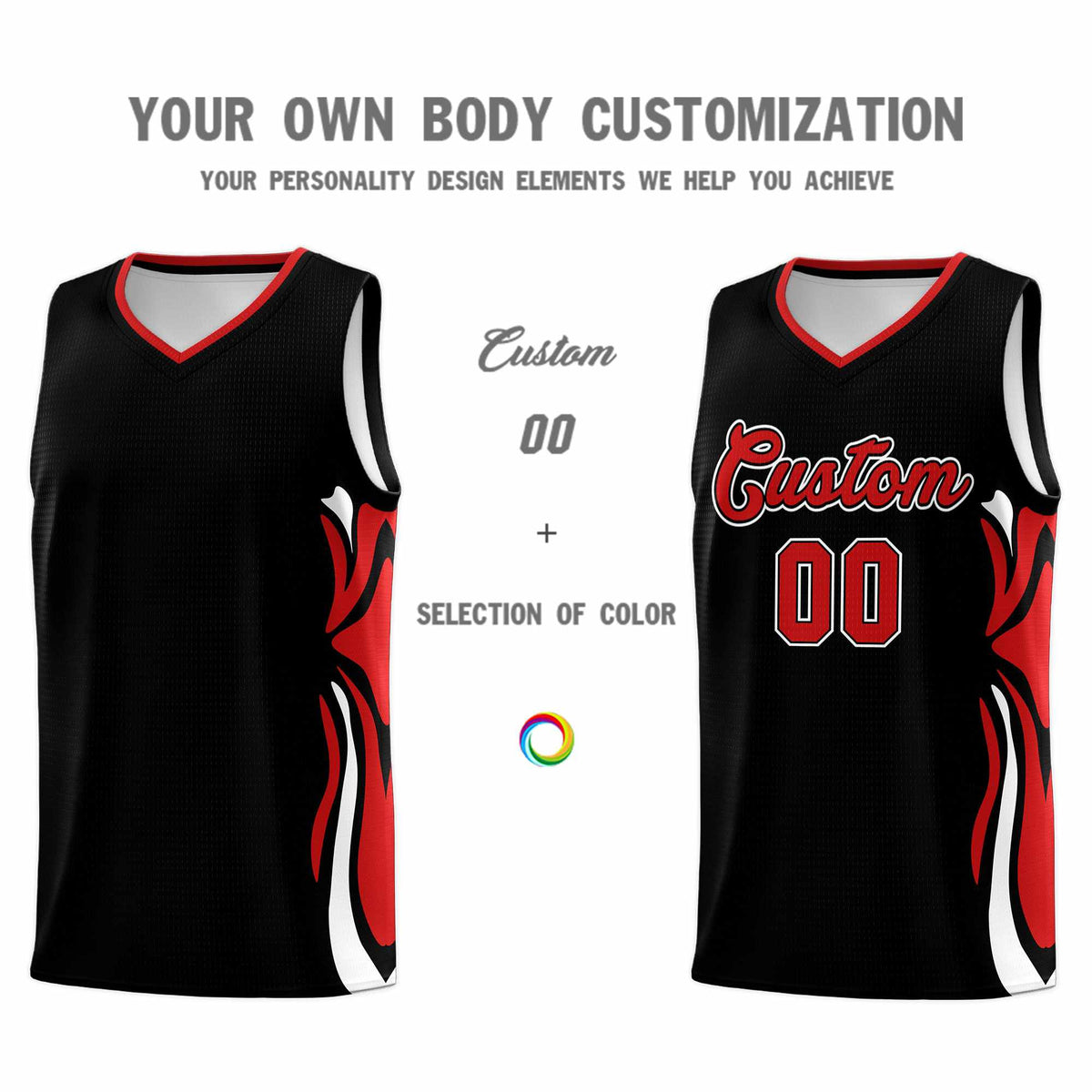Custom Black Red-White Graffiti Pattern Side Curve Pattern Sports Uniform Basketball Jersey Sets