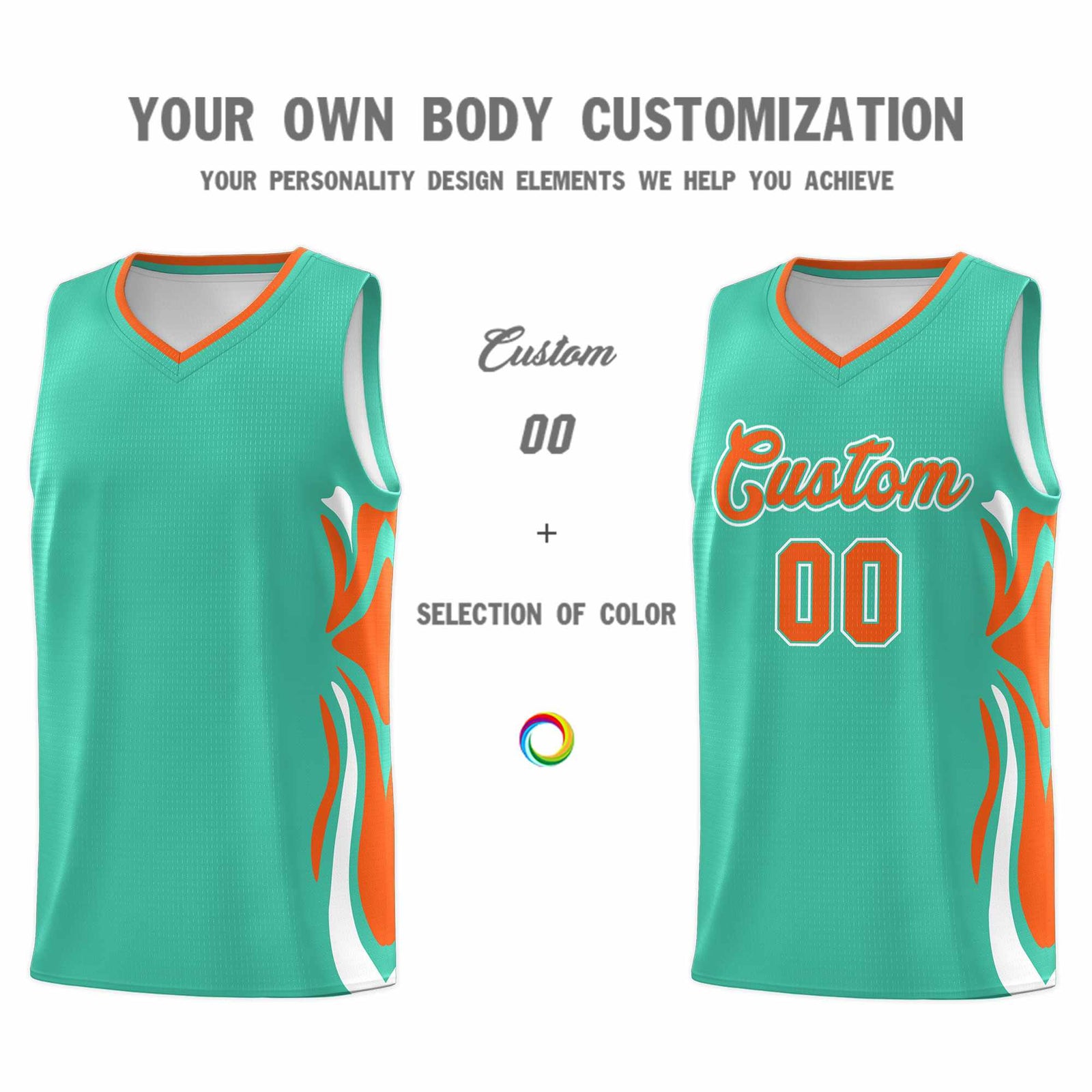 Custom Bright Green Orange-White Graffiti Pattern Side Curve Pattern Sports Uniform Basketball Jersey Sets