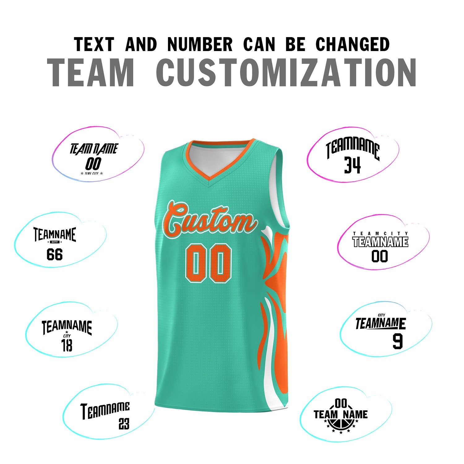 Custom Bright Green Orange-White Graffiti Pattern Side Curve Pattern Sports Uniform Basketball Jersey Sets