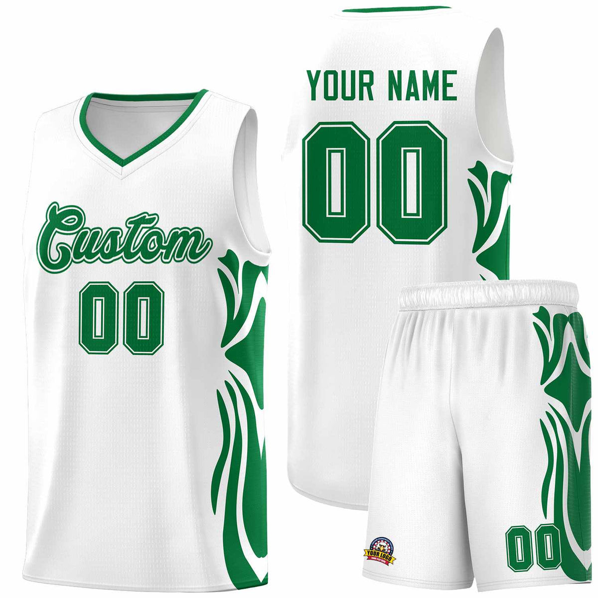 Custom White Kelly Green-Kelly Green Graffiti Pattern Side Curve Pattern Sports Uniform Basketball Jersey Sets