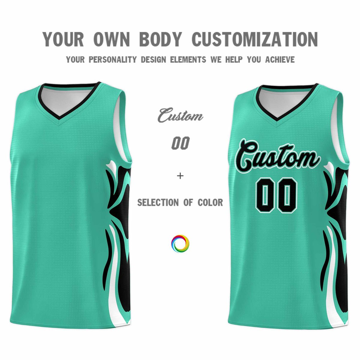 Custom Bright Green Black-White Graffiti Pattern Side Curve Pattern Sports Uniform Basketball Jersey Sets