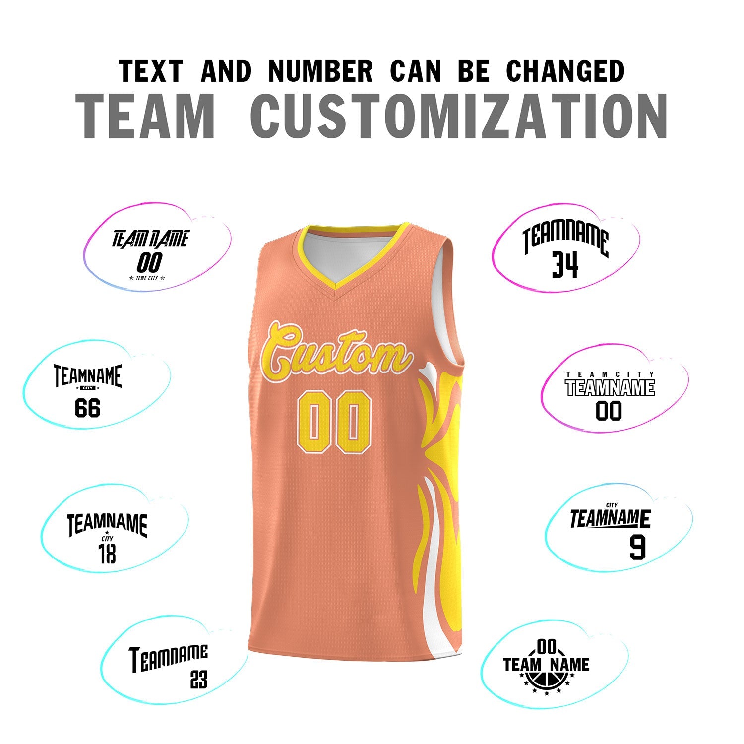 Custom Light Orange Gold-White Graffiti Pattern Side Curve Pattern Sports Uniform Basketball Jersey Sets