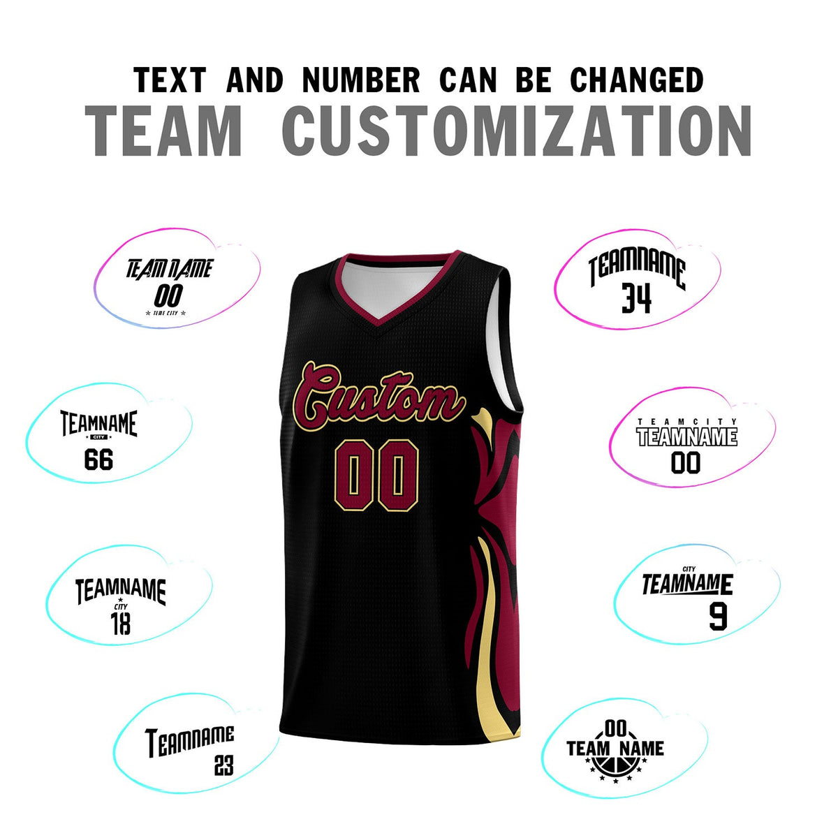 Custom Black Crimson-Khaki Graffiti Pattern Side Curve Pattern Sports Uniform Basketball Jersey Sets