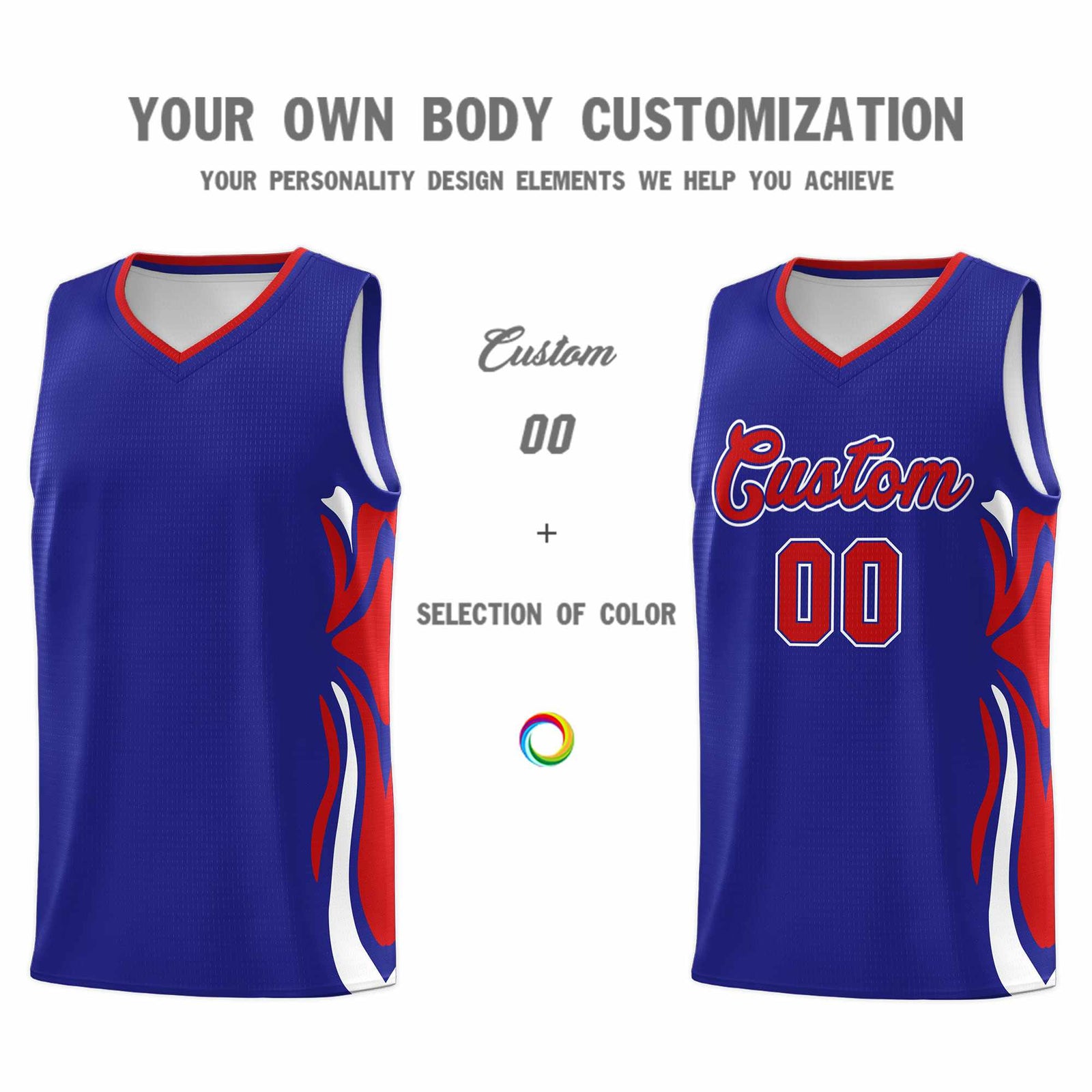 Custom Royal Red-White Graffiti Pattern Side Curve Pattern Sports Uniform Basketball Jersey Sets