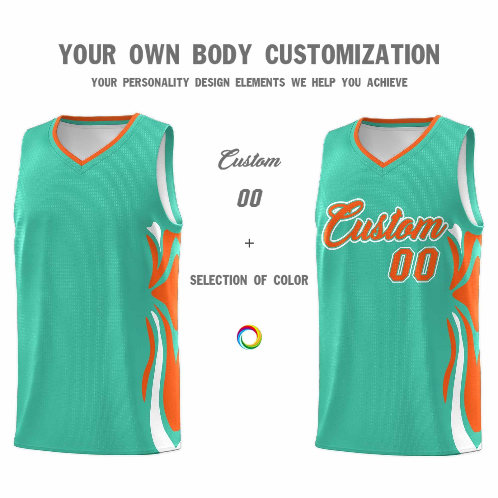 Custom Bright Green Orange-White Graffiti Pattern Side Curve Pattern Sports Uniform Basketball Jersey Sets