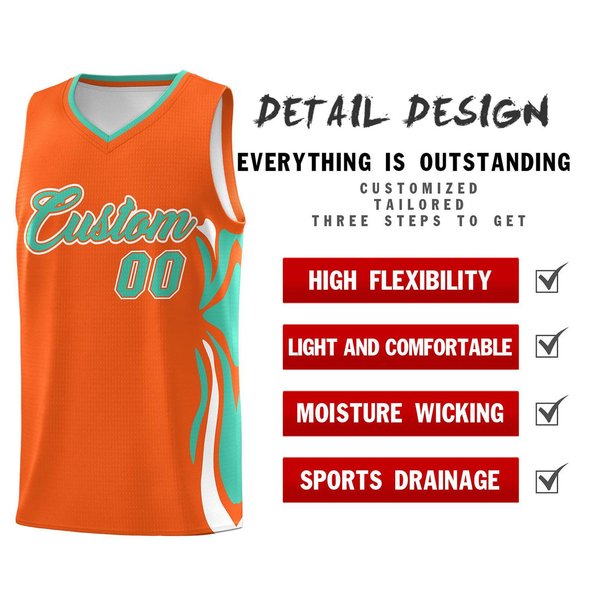 Custom Orange Bright Green-White Graffiti Pattern Side Curve Pattern Sports Uniform Basketball Jersey Sets