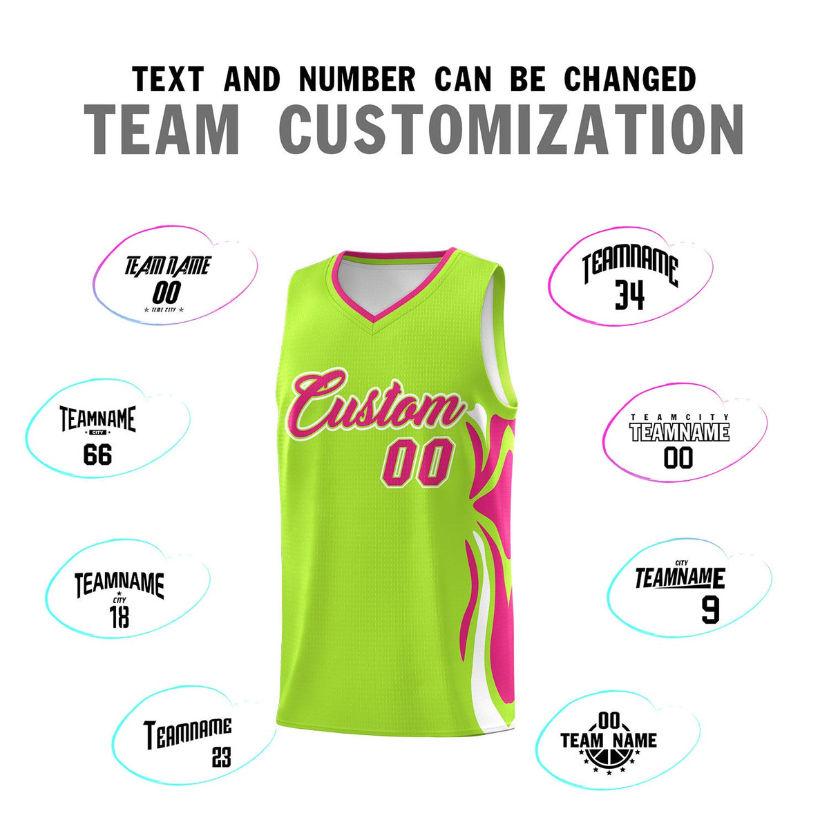 Custom Light Green Pink-White Graffiti Pattern Side Curve Pattern Sports Uniform Basketball Jersey Sets
