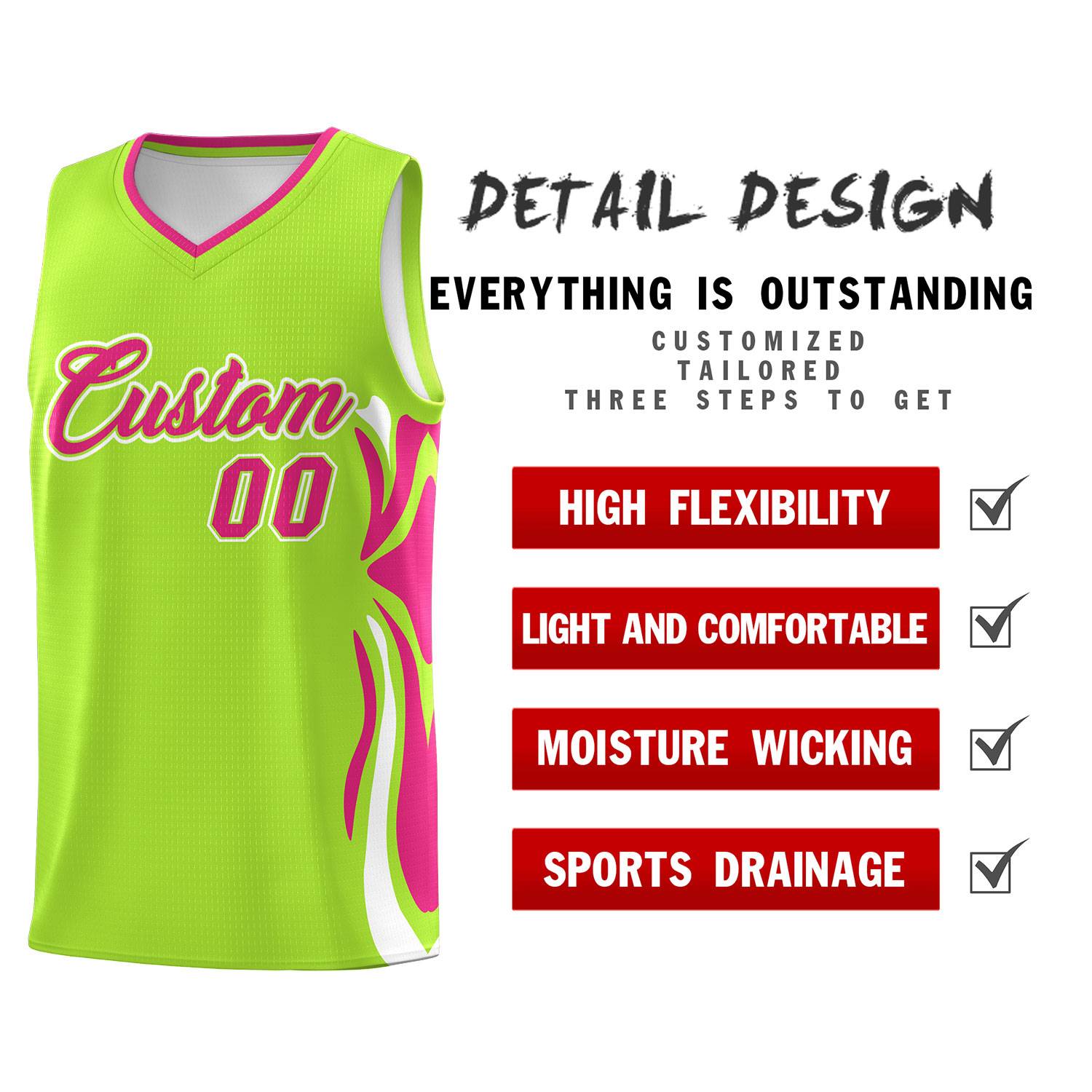 Custom Light Green Pink-White Graffiti Pattern Side Curve Pattern Sports Uniform Basketball Jersey Sets