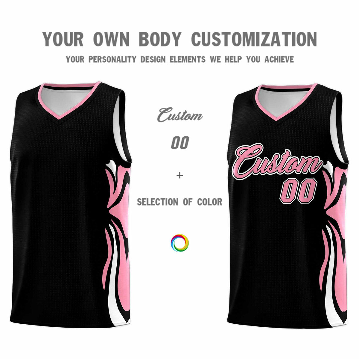 Custom Black Light Pink-White Graffiti Pattern Side Curve Pattern Sports Uniform Basketball Jersey Sets