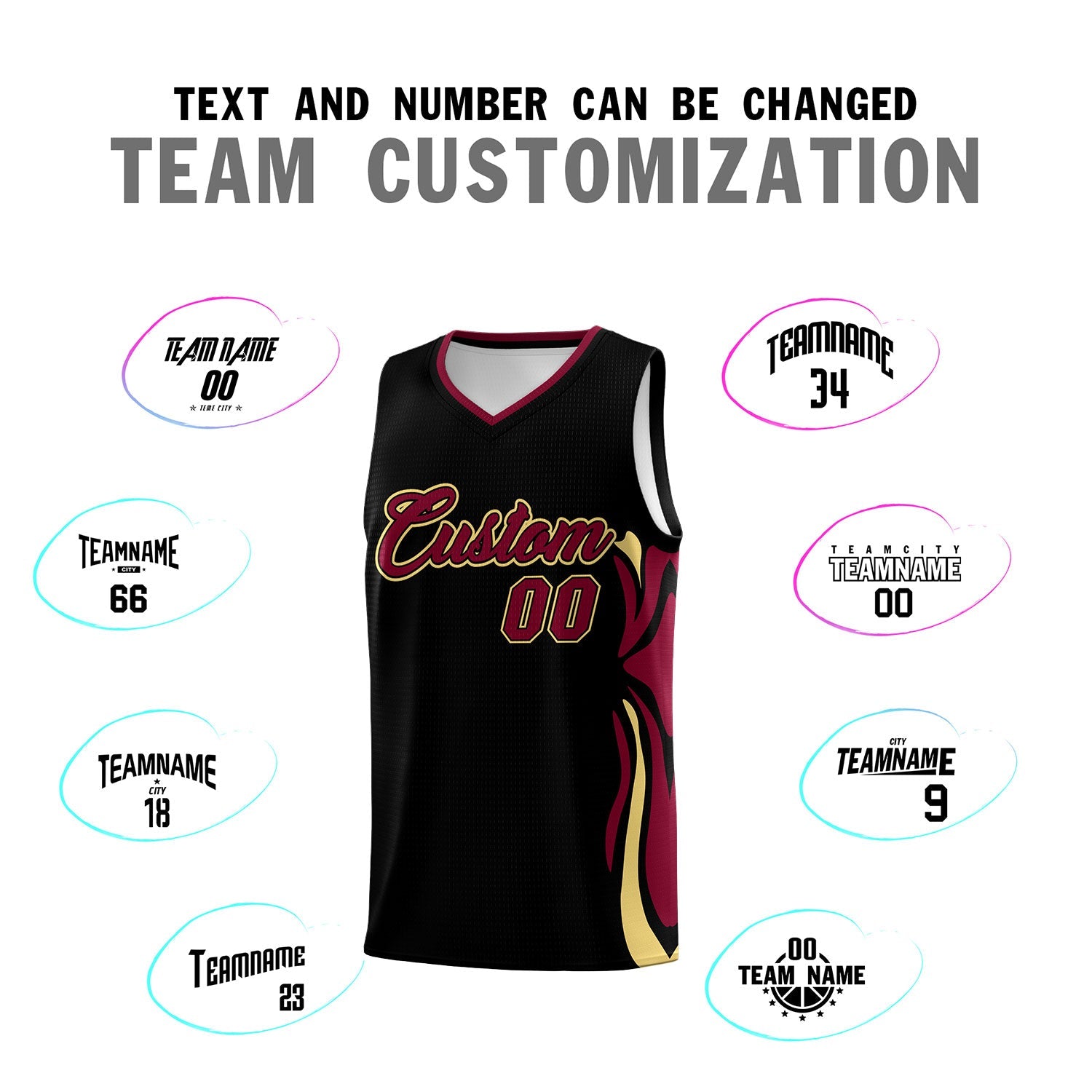Custom Black Crimson-Khaki Graffiti Pattern Side Curve Pattern Sports Uniform Basketball Jersey Sets