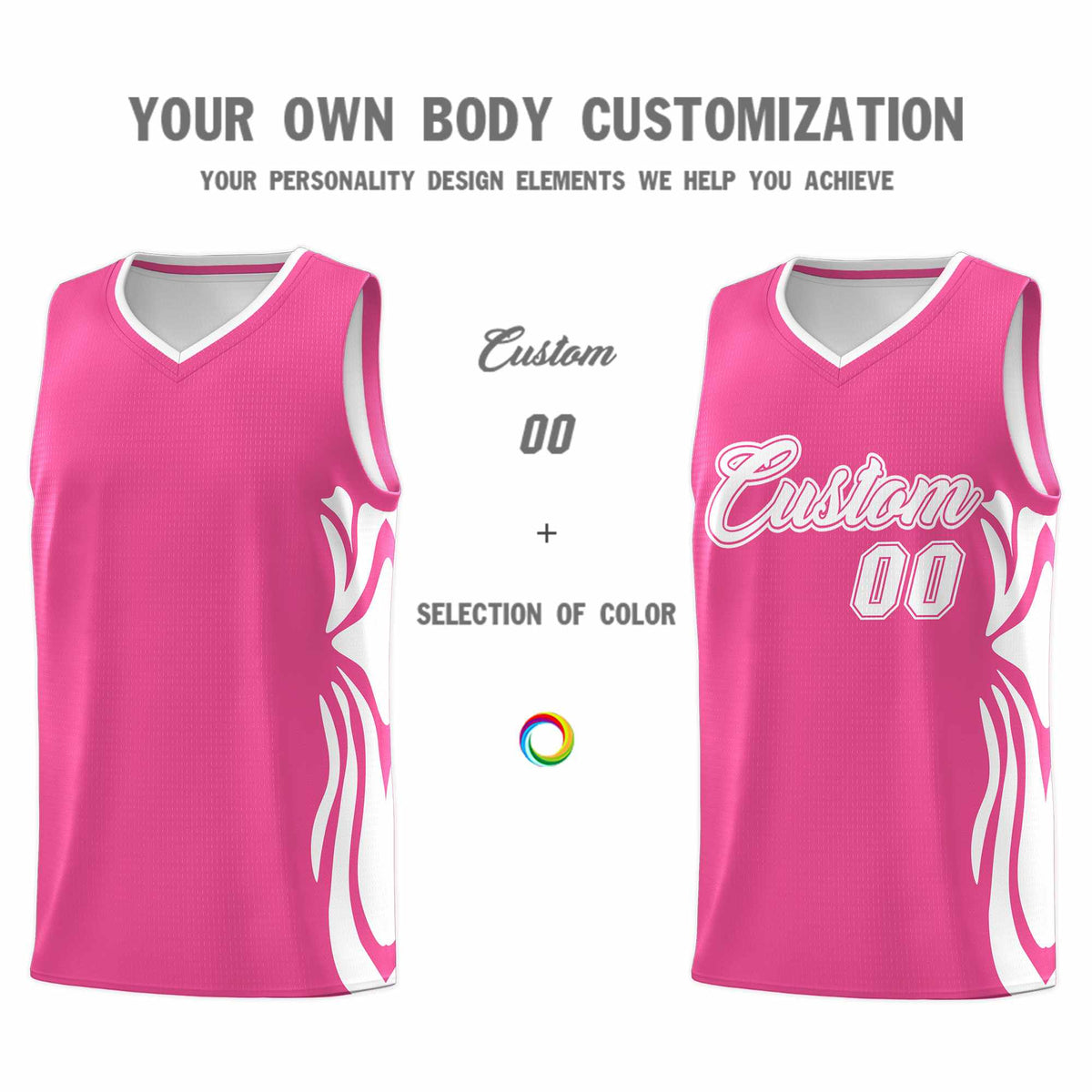 Custom Pink White-White Graffiti Pattern Side Curve Pattern Sports Uniform Basketball Jersey Sets