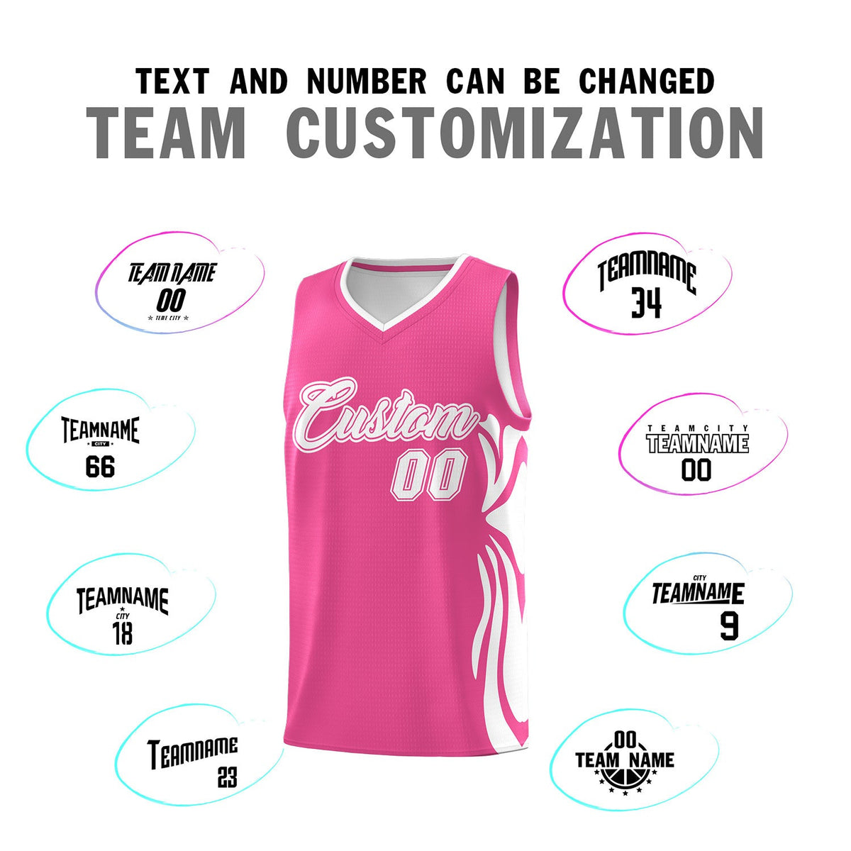 Custom Pink White-White Graffiti Pattern Side Curve Pattern Sports Uniform Basketball Jersey Sets