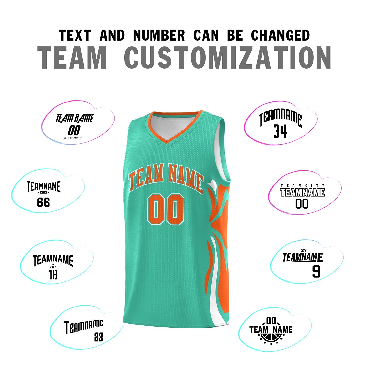 Custom Bright Green Orange-White Graffiti Pattern Side Curve Pattern Sports Uniform Basketball Jersey Sets