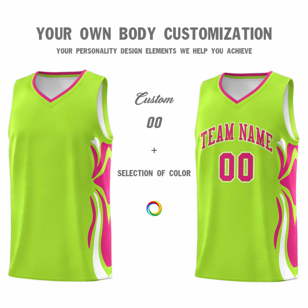 Custom Light Green Pink-White Graffiti Pattern Side Curve Pattern Sports Uniform Basketball Jersey Sets