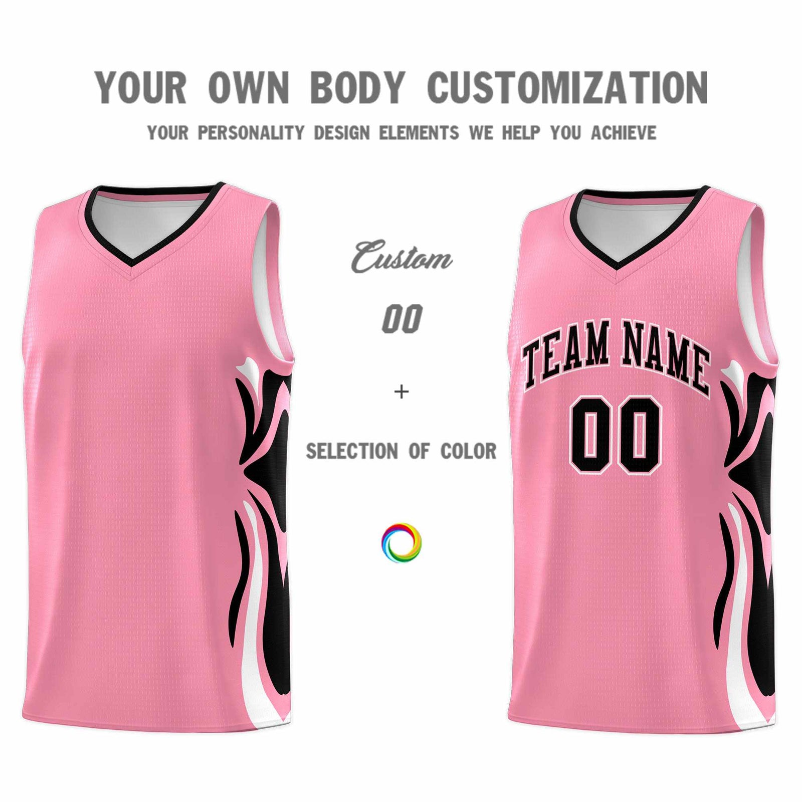 Custom Light Pink Black-White Graffiti Pattern Side Curve Pattern Sports Uniform Basketball Jersey Sets