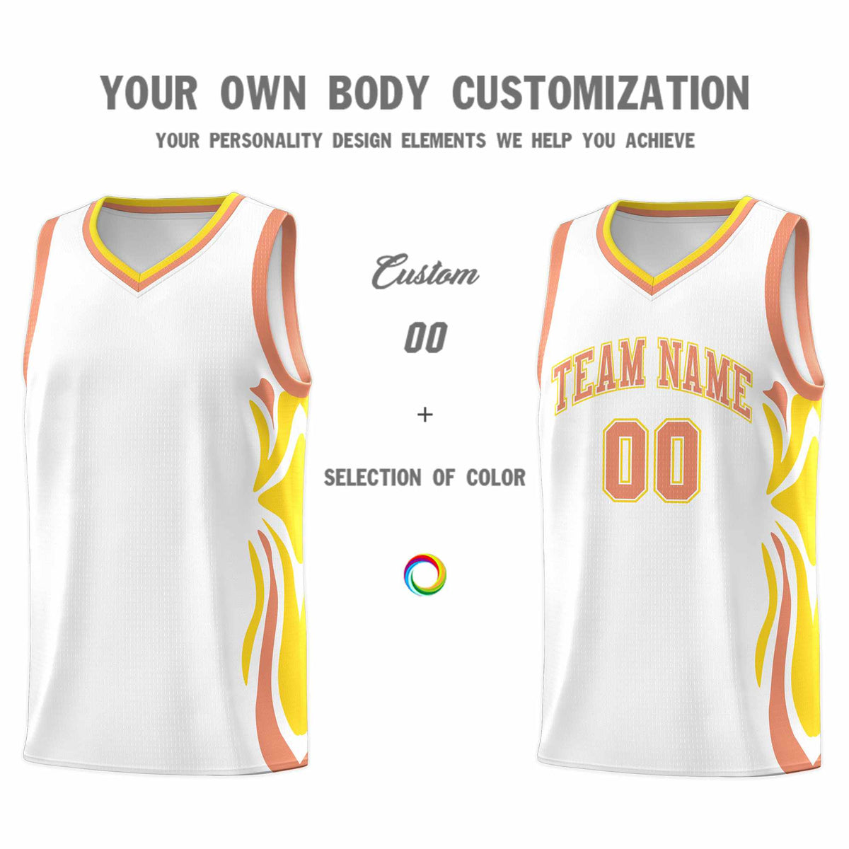 Custom White Light Orange-Gold Graffiti Pattern Side Curve Pattern Sports Uniform Basketball Jersey Sets