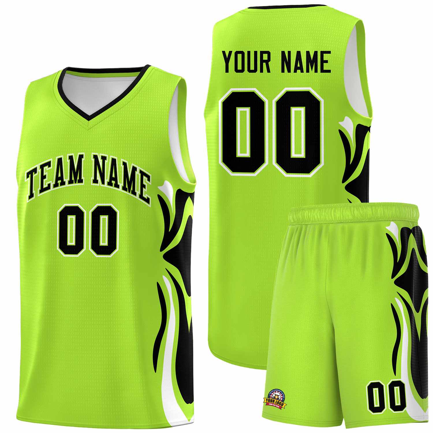 Custom Light Green Black-White Graffiti Pattern Side Curve Pattern Sports Uniform Basketball Jersey Sets