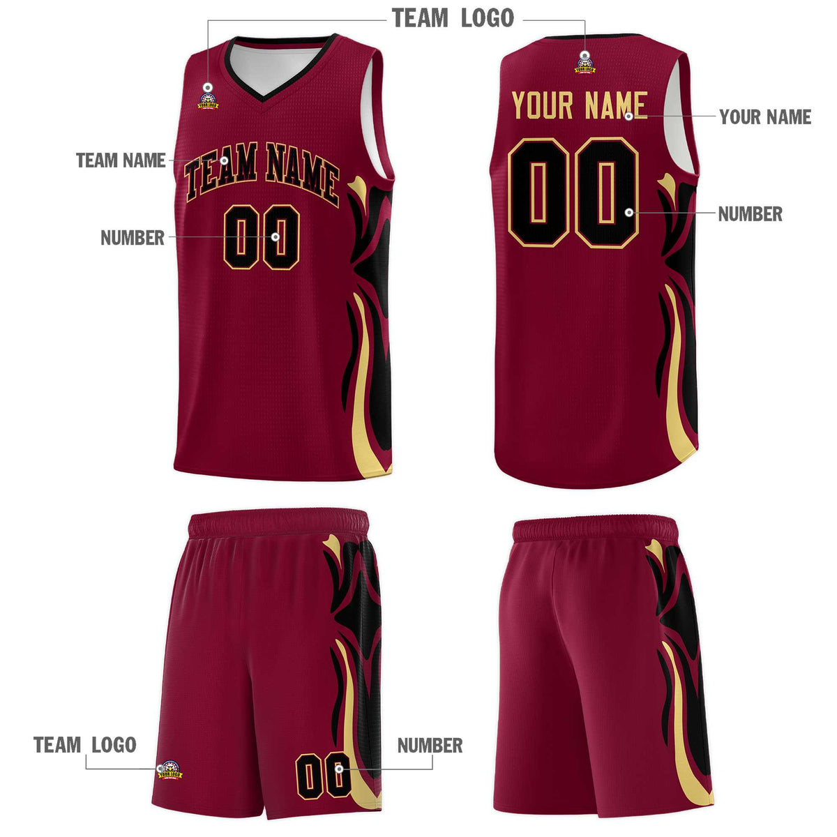 Custom Crimson Black-Khaki Graffiti Pattern Side Curve Pattern Sports Uniform Basketball Jersey Sets