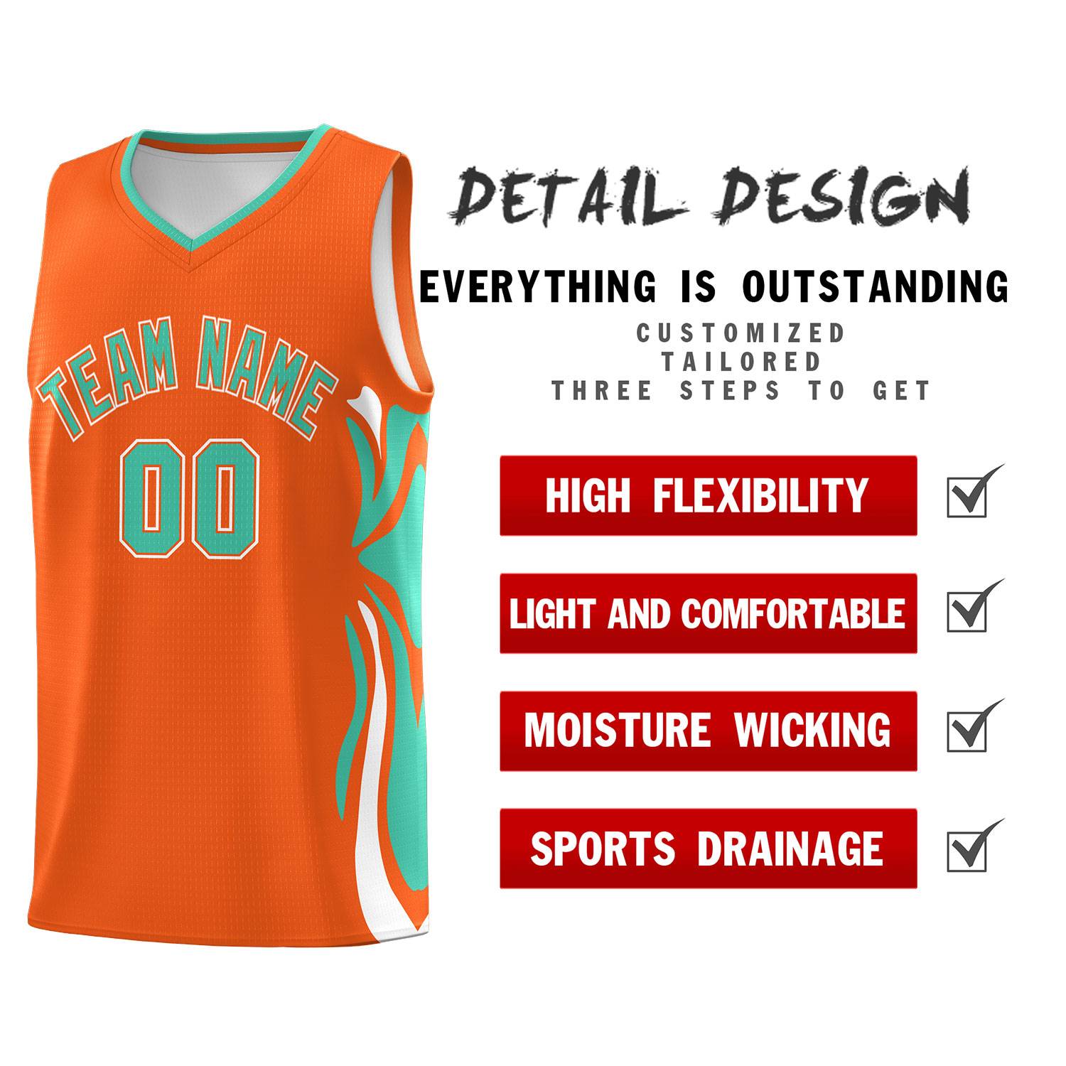 Custom Orange Bright Green-White Graffiti Pattern Side Curve Pattern Sports Uniform Basketball Jersey Sets